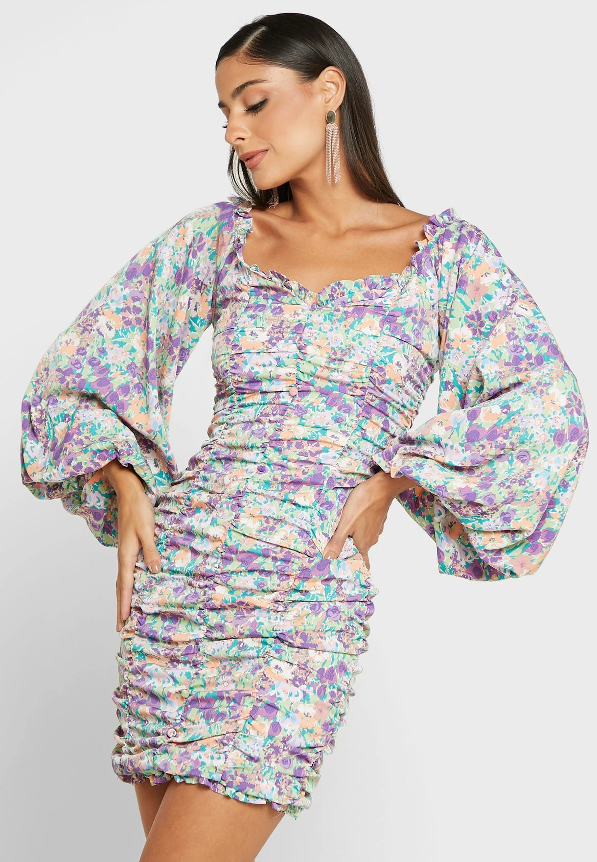 Glamorous Balloon Sleeve Floral Print Dress 1 Glamorous Balloon Sleeve Floral Print Dress