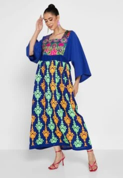 Flared Sleeve Embroidered Detail Dress