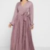Surplice Neck Plisse Puff Sleeve Dress