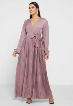 Surplice Neck Plisse Puff Sleeve Dress
