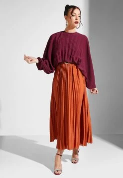 Plisse Flute Sleeve Dress