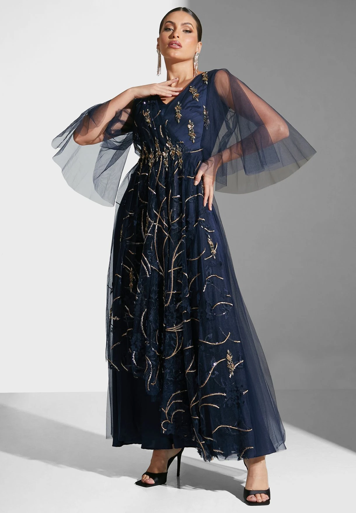 V-Neck Mesh Tiered Dress 1 V-Neck Mesh Tiered Dress