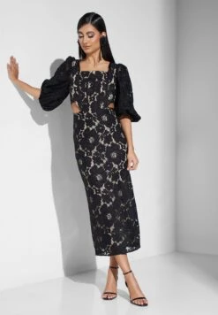 Balloon Sleeve Lace Detail Dress