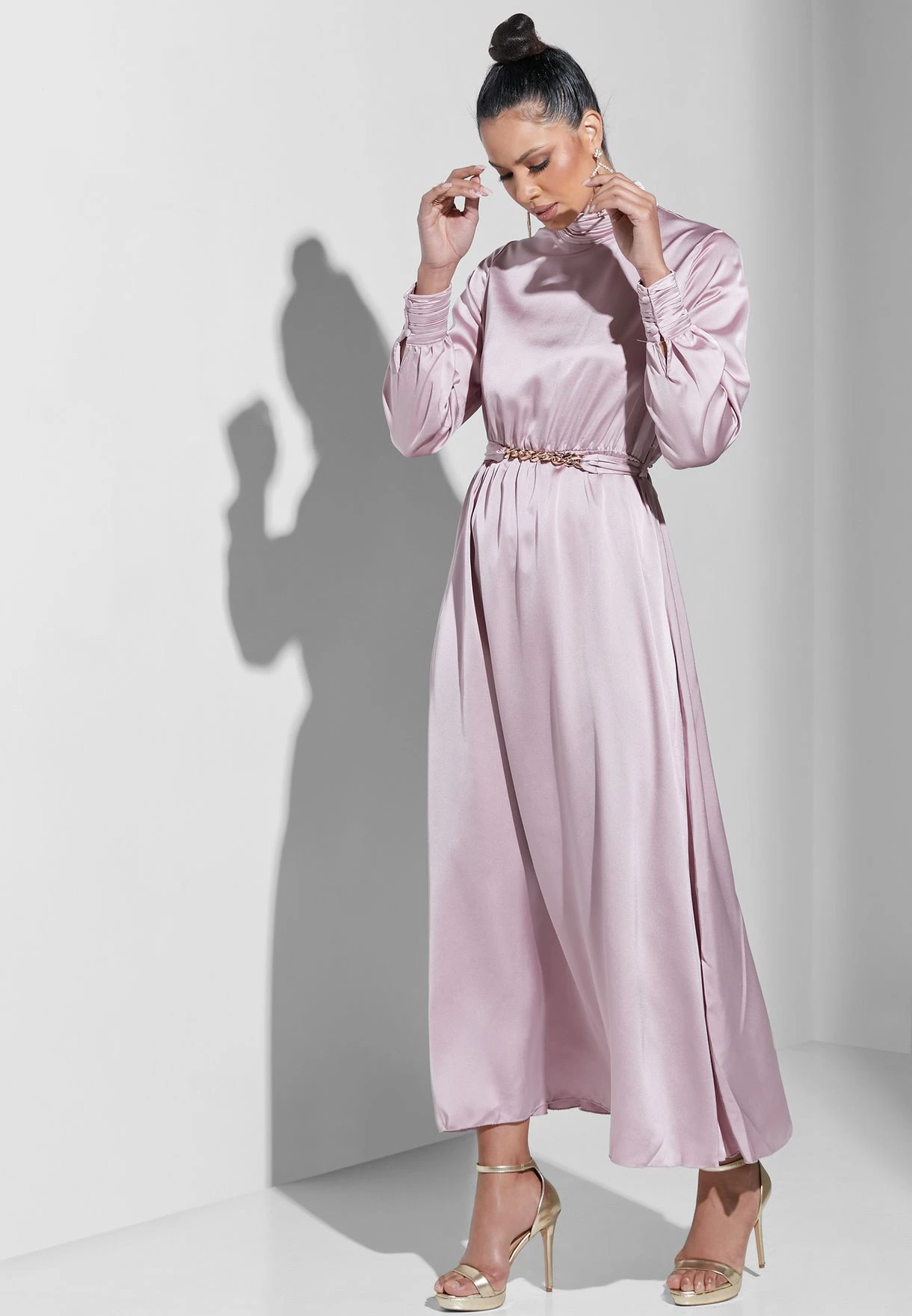 High Neck Chain Belted Dress 1 High Neck Chain Belted Dress