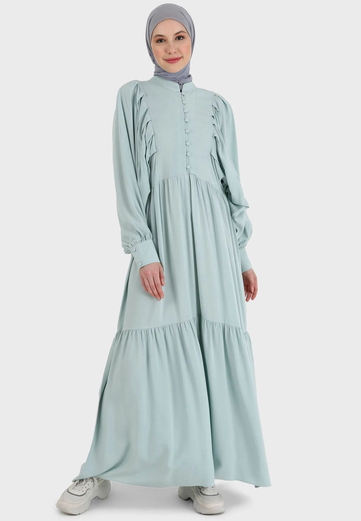 Balloon Sleeve Button Detail Dress 1 Balloon Sleeve Button Detail Dress