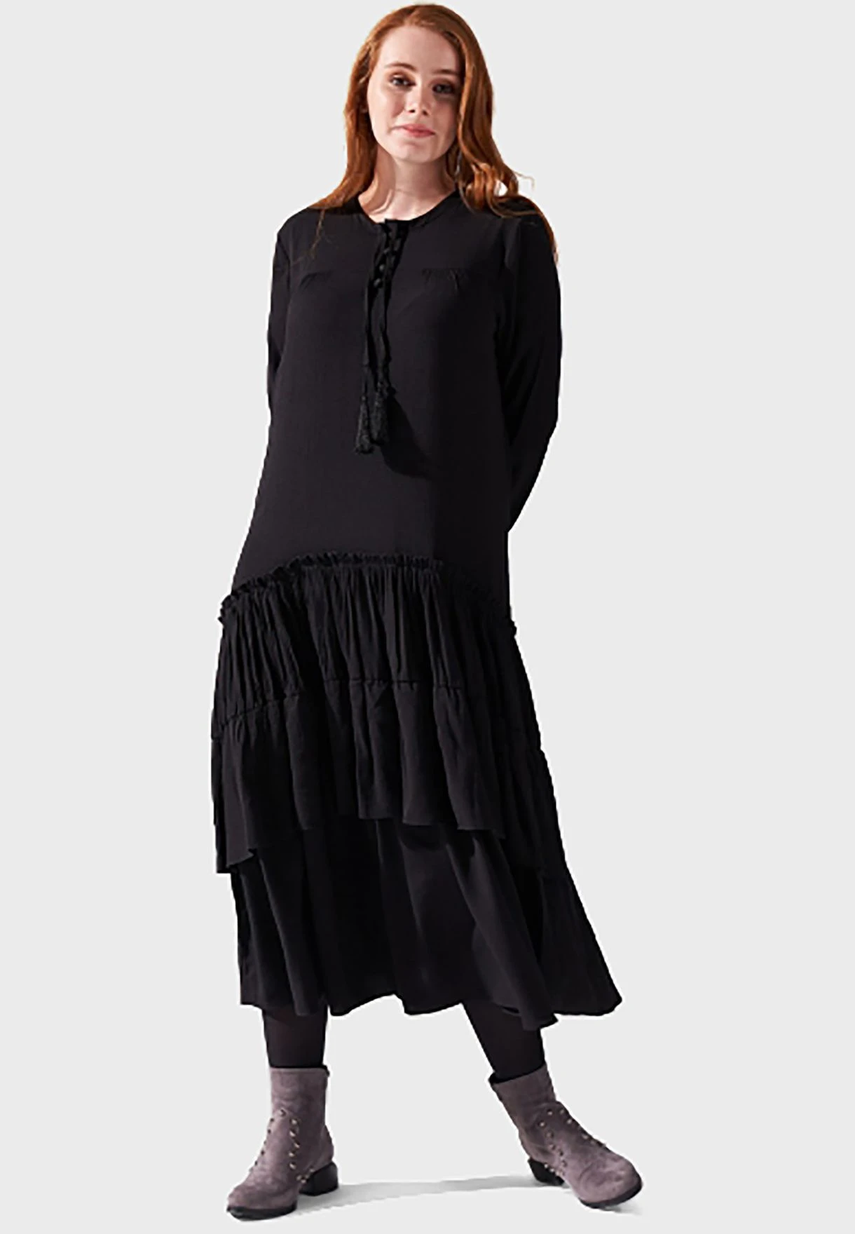 Tie Neck Ruffle Detail Dress 1 Tie Neck Ruffle Detail Dress