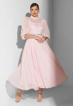 Puff Sleeve Belted Tiered Dress