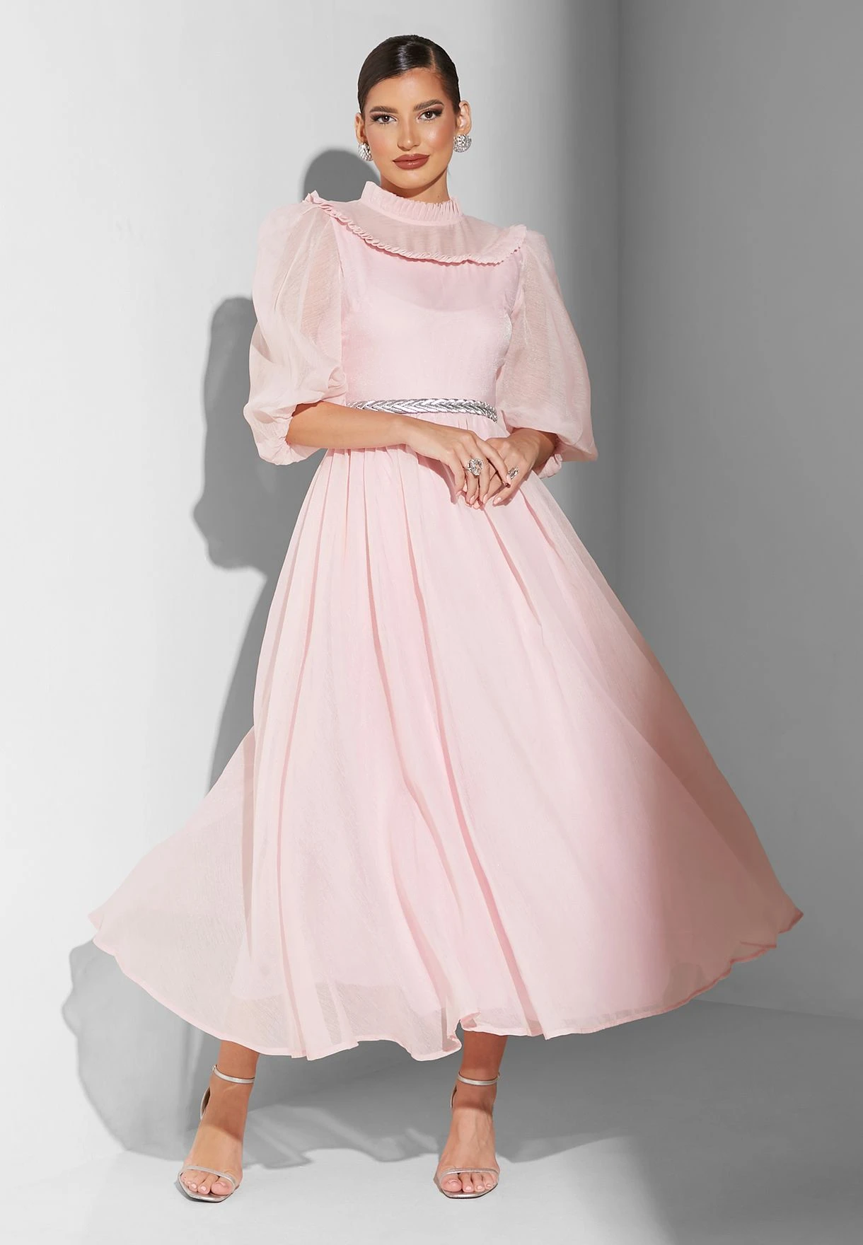 Puff Sleeve Belted Tiered Dress 1 Puff Sleeve Belted Tiered Dress