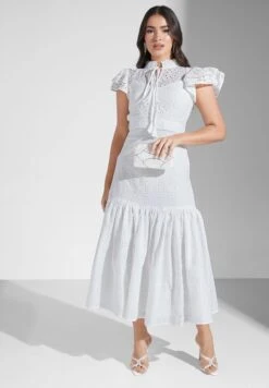 Ruffle Sleeve Openwork Dress