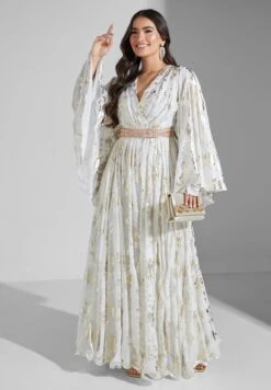 Embellished Belted Surplice Neck Dress