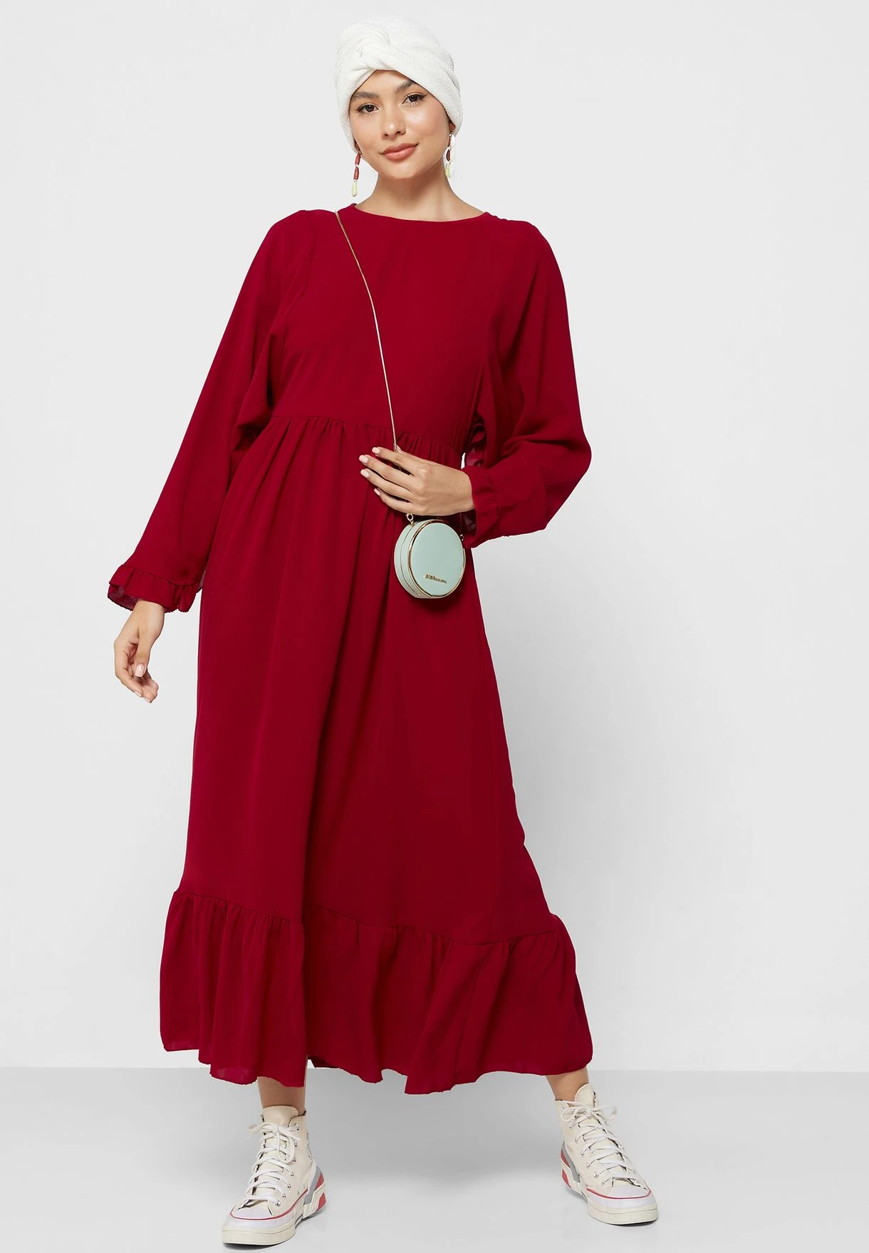 Frill Hem Batwing Sleeve Fit & Flare Dress 1 Frill Hem Batwing Sleeve Fit & Flare Dress