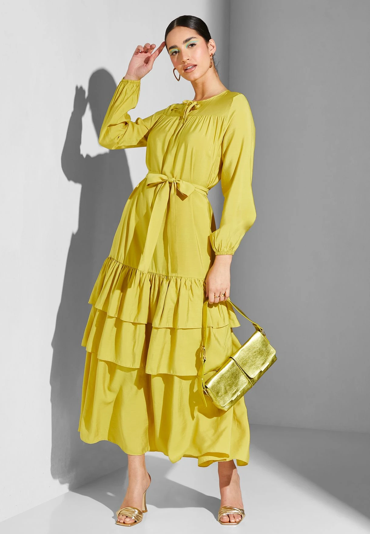 Ruffle Tiered Dress With Tie Neck 1 Ruffle Tiered Dress With Tie Neck