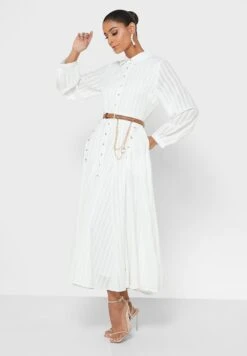 Pleated Button Detail Dress