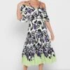Printed Plisse Hem Dress