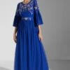 Embroidered Flared Sleeve Tiered Dress