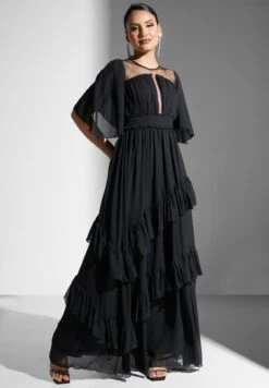 Plisse Ruffle Detail Mesh Dress