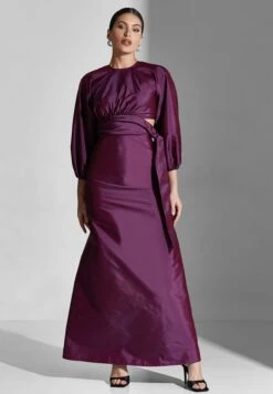 Cut Out Tie Balloon Sleeve Dress