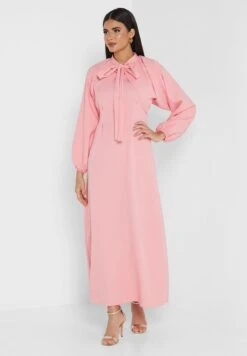 Puff Sleeve Tie Neck Dress