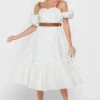 Balloon Sleeve Tiered Belted Dress