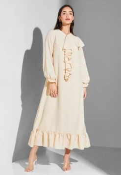 Waterfall Trim Ruffle Hem Dress