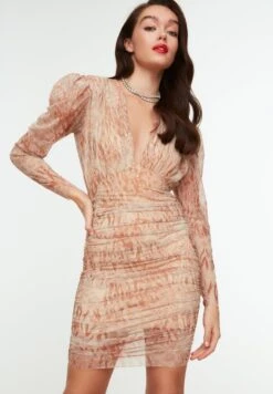 Trendyol Plunge Neck Printed Bodycon Dress