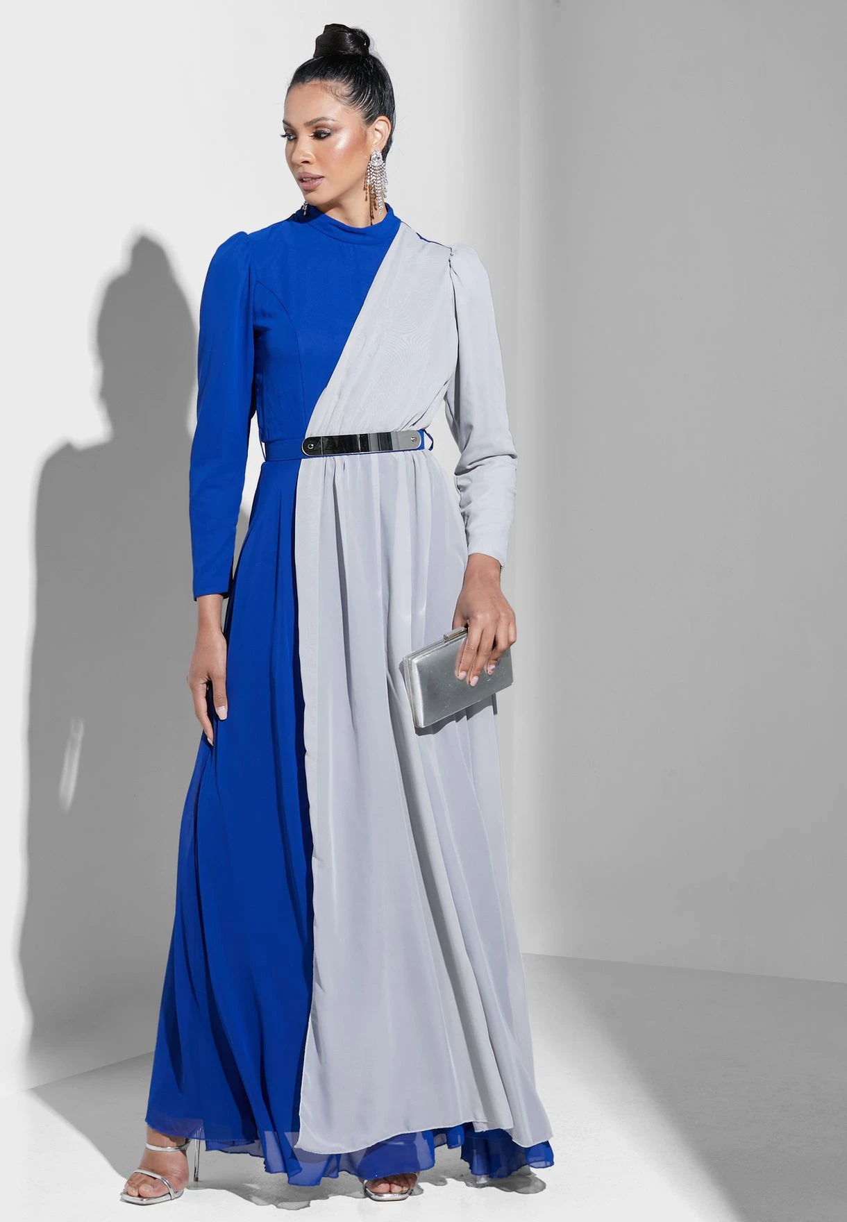 Colorblock Dress With Metallic Belt 1 Colorblock Dress With Metallic Belt