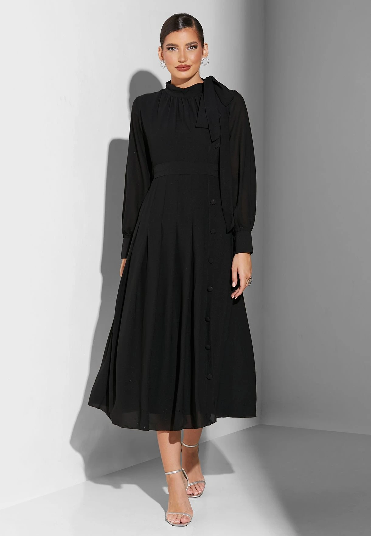 Tie Detail Puff Sleeve Tiered Dress 1 Tie Detail Puff Sleeve Tiered Dress