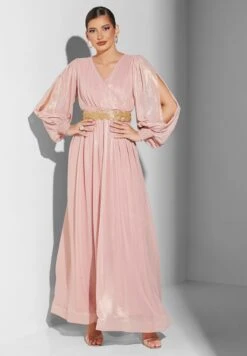 Surplice Neck Belted Puff Sleeve Dress