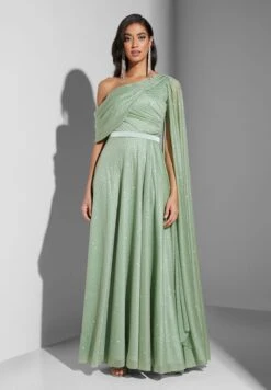 Belted Cape Sleeve Asymmetric Dress