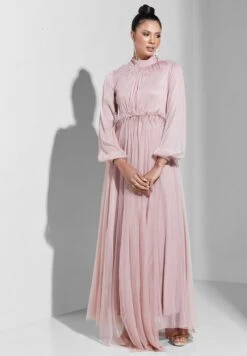 Tulle Feather Detail Pleated Dress