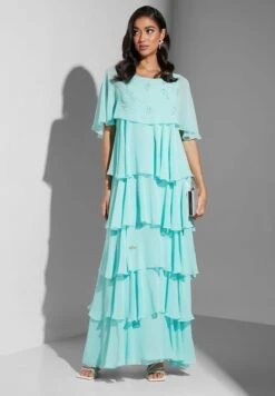 Embroidered Ruffle Detail Layered Dress