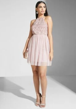 Halter Embellished Fit And Flare Dress