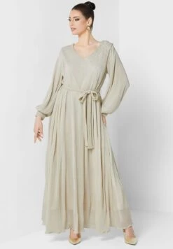 Embellished Ribbed Belted Dress