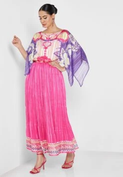 Cape Sleeve Tiered Printed Dress
