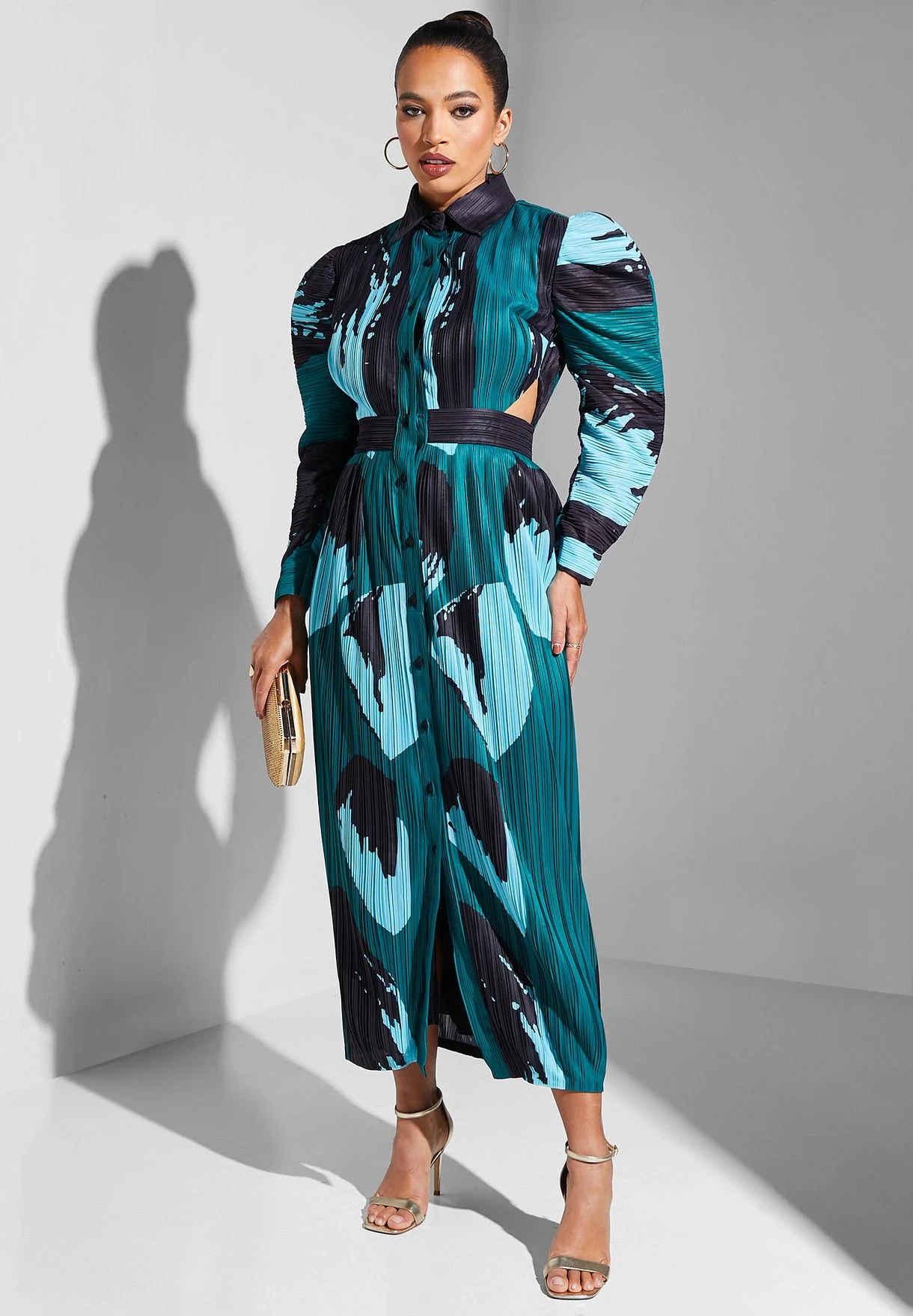 Plisse Button Detail Printed Dress 1 Plisse Button Detail Printed Dress