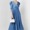 Surplice Neck Plisse Belted Dress