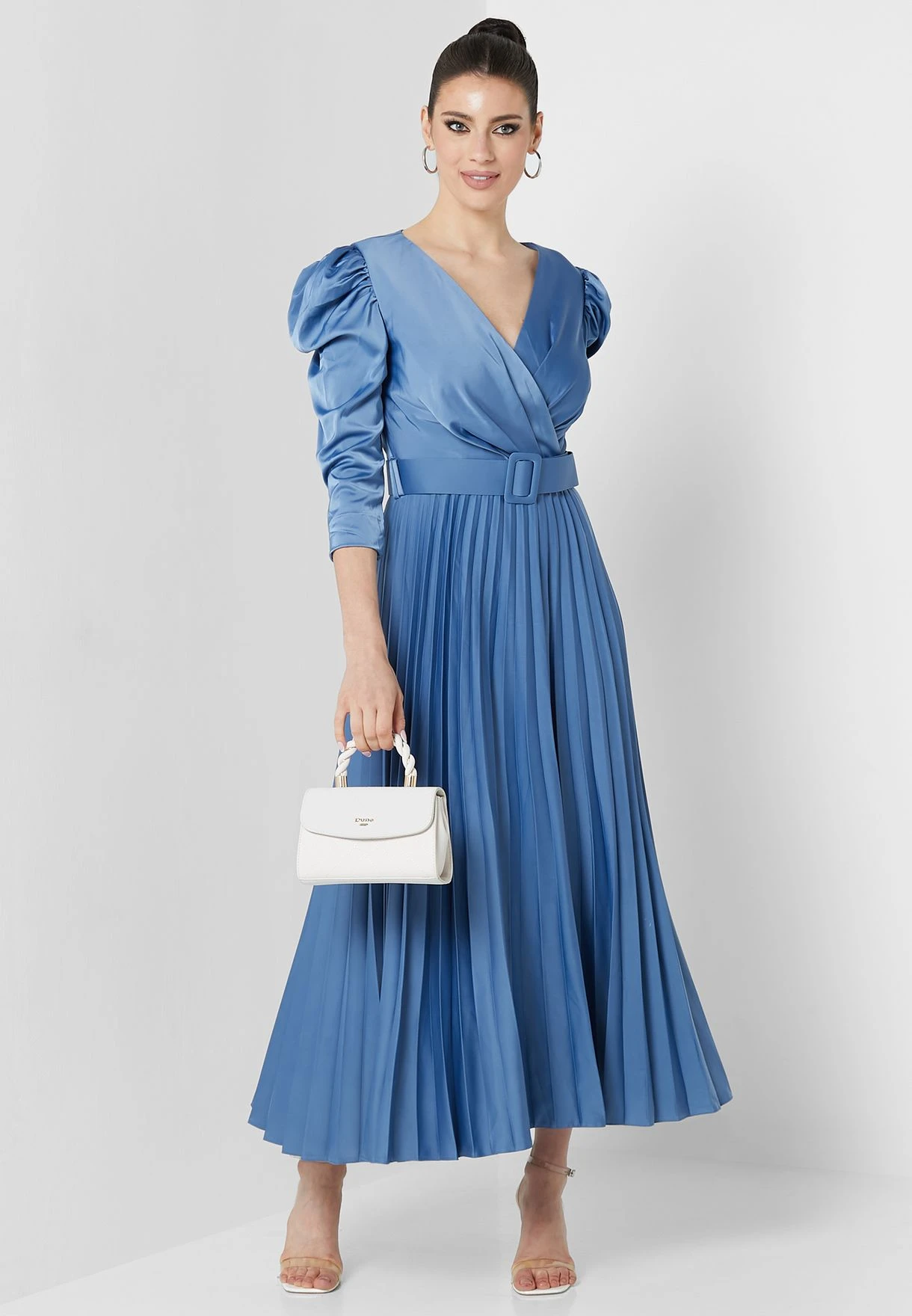 Surplice Neck Plisse Belted Dress 1 Surplice Neck Plisse Belted Dress