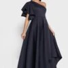 Scuba Frill One Shoulder Midi Dress