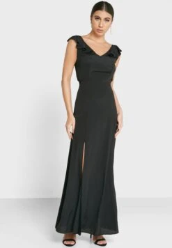 Tie Back Frill Maxi Bodycon Dress