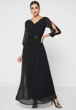 Boat Neck Slit Detail Dress