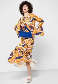 NEVER FULLY DRESSED Printed Shirred Dress