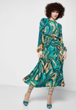 NEVER FULLY DRESSED Balloon Sleeves Printed Shirred Dress