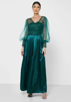 Mesh Sleeve Shimmer Dress