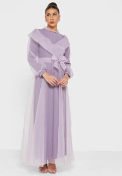 High Neck Ruffle Detail Tulle Dress