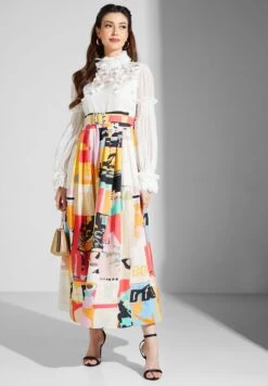 Applique Detail Printed Pleated Dress