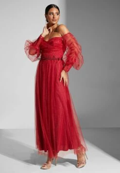 Off-Shoulder Net Gown