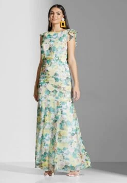 Floral High Neck Open Back Dress