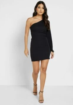 One Shoulder Feather Trim Dress