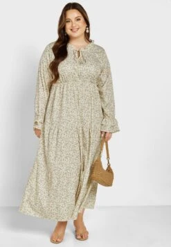 Tie Neck Frill Sleeve Hem Detail Dress