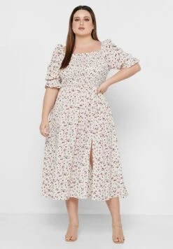 Ditsy Print Shirred Detail Dress